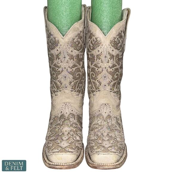 Corral A3397 White Glittered Inlay Crystals Wedding Cowboy Western Boots 6.5 M - Picture 2 of 16